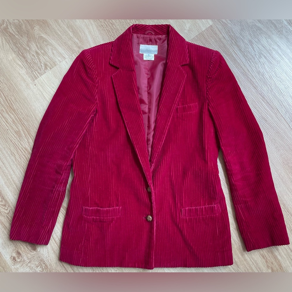Vintage corduroy blazer red size 8 wooden buttons boho preppy jacket